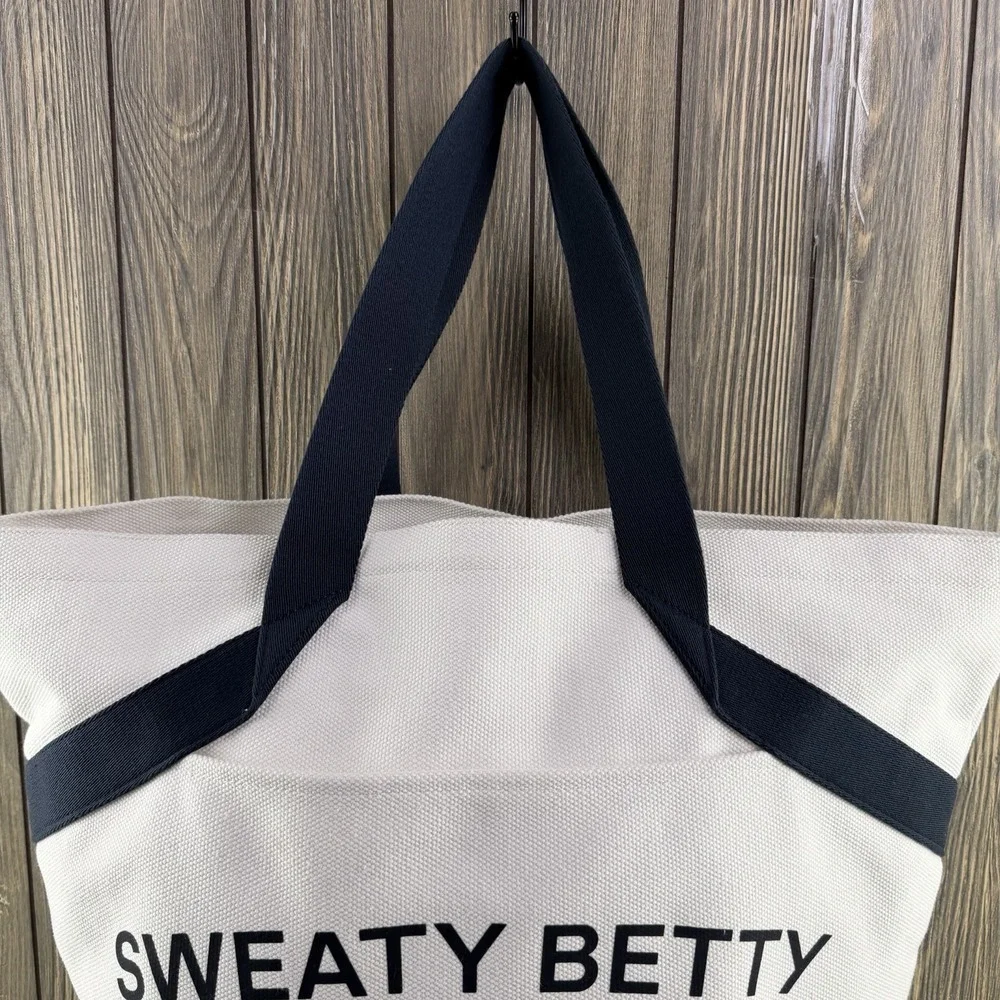Sweaty Betty London Essentials Canvas Tote Bag White Black Logo Large Cotton